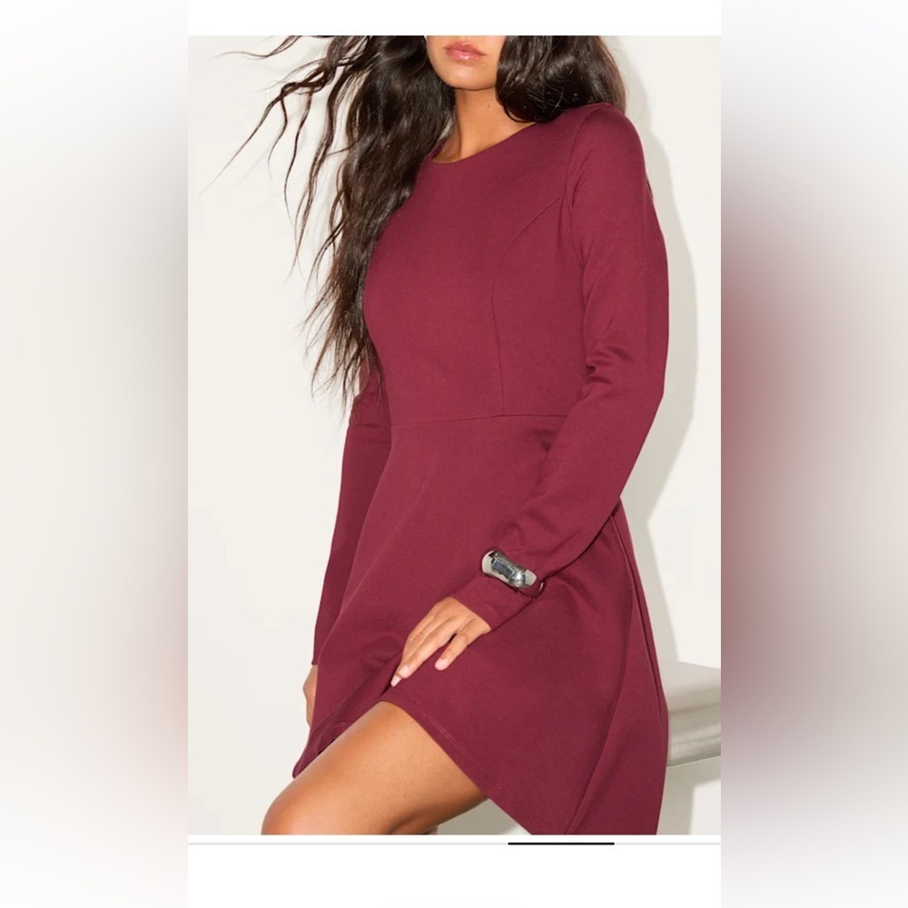 NWOT Lulus Forever Chic Burgundy Long Sleeve Fit-and-Flare Dress - Picture 4 of 11